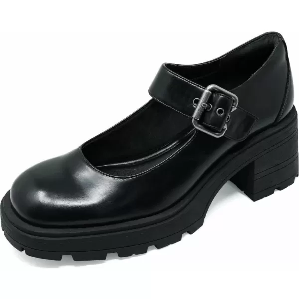 JENN ARDOR Womens Chunky Block Heels Mary Jane Round Closed Toe Ankle Buckle Strap Comfortable Low Platform Gothic Work Shoes Dress Wedding PumpsBlack
