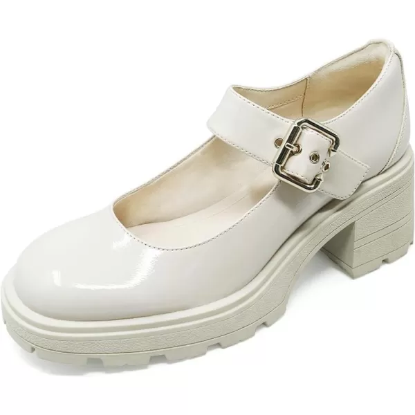 JENN ARDOR Womens Chunky Block Heels Mary Jane Round Closed Toe Ankle Buckle Strap Comfortable Low Platform Gothic Work Shoes Dress Wedding PumpsOffwhite
