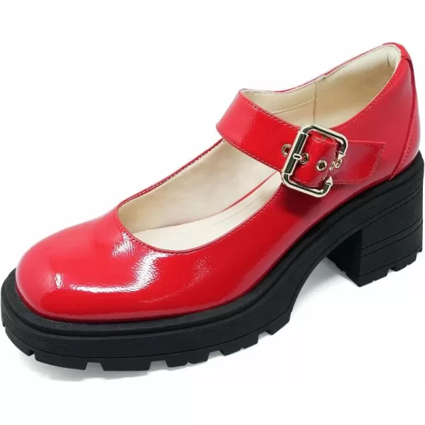 JENN ARDOR Womens Chunky Block Heels Mary Jane Round Closed Toe Ankle Buckle Strap Comfortable Low Platform Gothic Work Shoes Dress Wedding PumpsRed