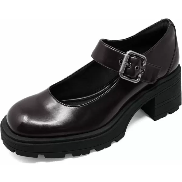 JENN ARDOR Womens Chunky Block Heels Mary Jane Round Closed Toe Ankle Buckle Strap Comfortable Low Platform Gothic Work Shoes Dress Wedding PumpsWine