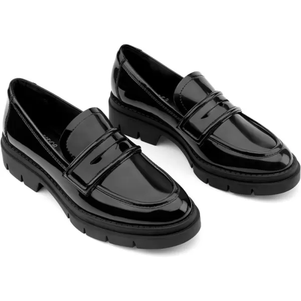 JENN ARDOR Womens Chunky Loafers Slip On Lug Sole Penny Loafer Comfort Casual Round Toe Mid Heels Platform Work ShoesShiny Patent Leatherblack