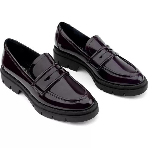 JENN ARDOR Womens Chunky Loafers Slip On Lug Sole Penny Loafer Comfort Casual Round Toe Mid Heels Platform Work ShoesShiny Patent Leathermaroon