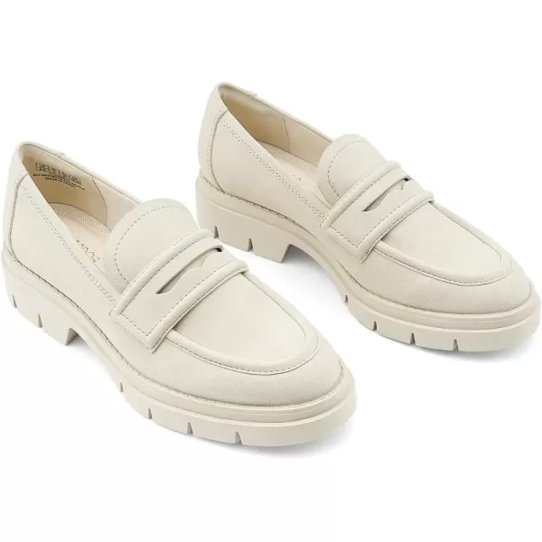 JENN ARDOR Womens Chunky Loafers Slip On Lug Sole Penny Loafer Comfort Casual Round Toe Mid Heels Platform Work ShoesSuedebeige