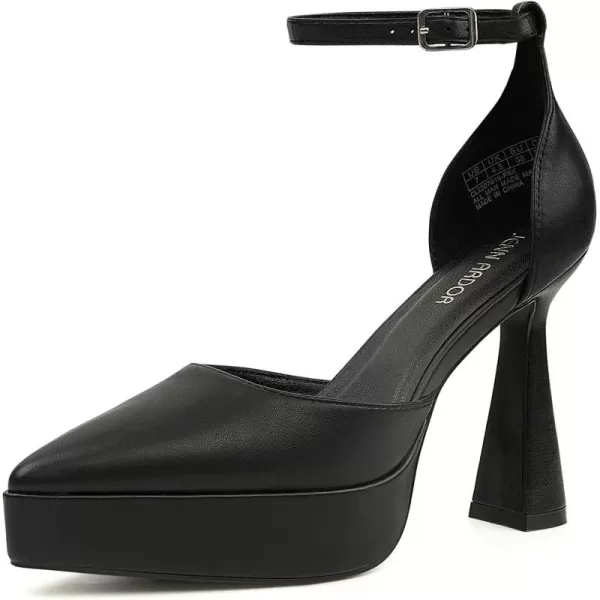 JENN ARDOR Womens Chunky Platform High Block Heels Pointed Closed Toe Ankle Strap Comfortable Sexy Party Dress Wedding Pumps ShoesBlackpu