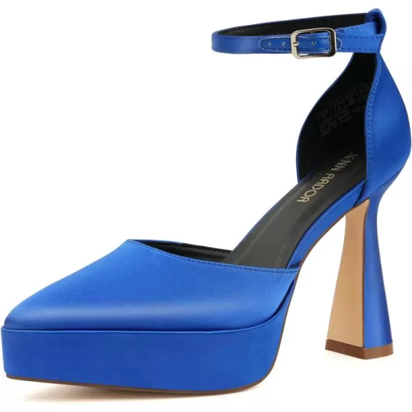 JENN ARDOR Womens Chunky Platform High Block Heels Pointed Closed Toe Ankle Strap Comfortable Sexy Party Dress Wedding Pumps ShoesRoyal Bluesatin