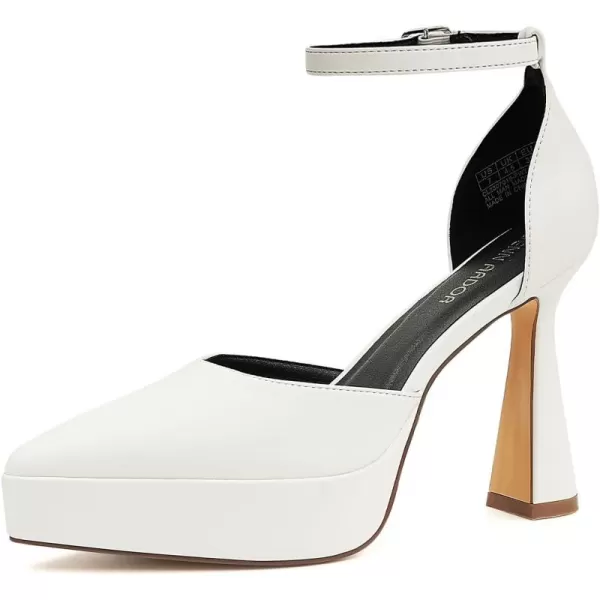 JENN ARDOR Womens Chunky Platform High Block Heels Pointed Closed Toe Ankle Strap Comfortable Sexy Party Dress Wedding Pumps ShoesWhitepu