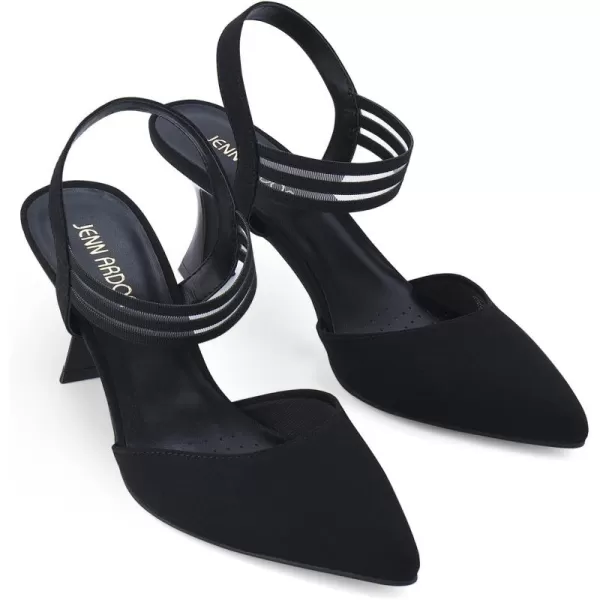JENN ARDOR Womens Closed Toe Kitten Heels SlingBack Pumps Elastic Ankle Strap Sandals Pointed Toe Wedding Prom Dress ShoesBlackcotton Linen