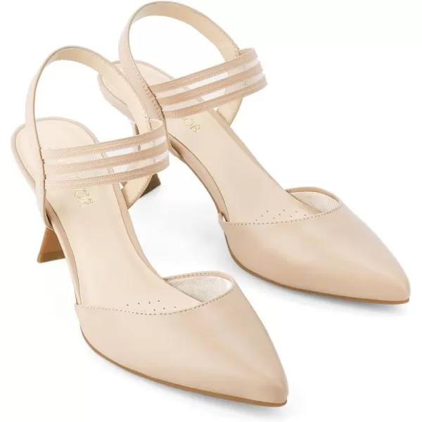 JENN ARDOR Womens Closed Toe Kitten Heels SlingBack Pumps Elastic Ankle Strap Sandals Pointed Toe Wedding Prom Dress ShoesNudefaux Leather