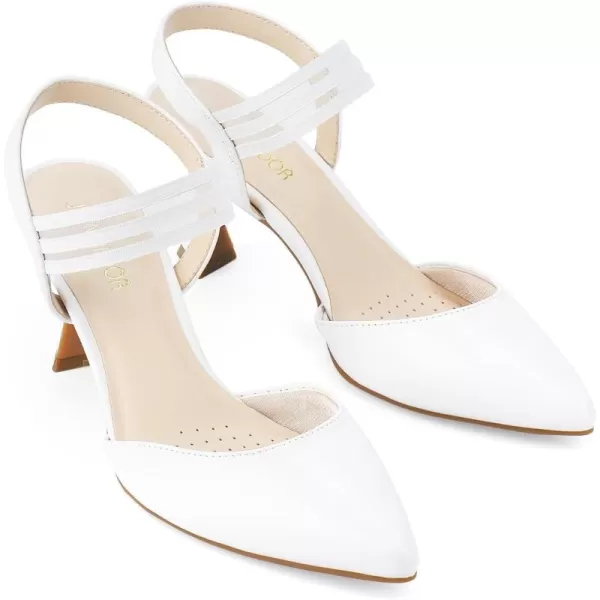 JENN ARDOR Womens Closed Toe Kitten Heels SlingBack Pumps Elastic Ankle Strap Sandals Pointed Toe Wedding Prom Dress ShoesWhitefaux Leather