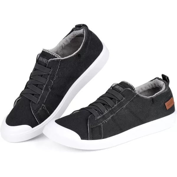 JENN ARDOR Womens Comfortable Elastic Shoes Stylish Canvas Fashion Sneakers Cute Lightweight Slip On Shoes Casual Flats for WalkingBgray Black