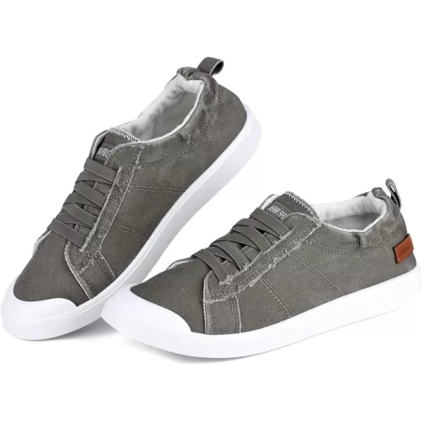 JENN ARDOR Womens Comfortable Elastic Shoes Stylish Canvas Fashion Sneakers Cute Lightweight Slip On Shoes Casual Flats for WalkingBgraybrown