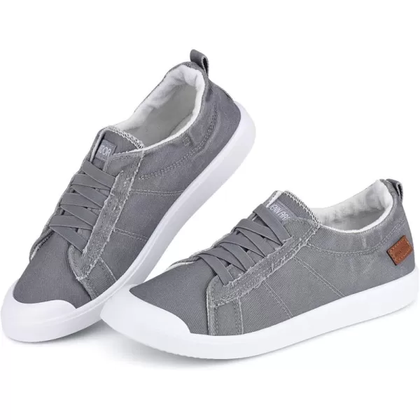 JENN ARDOR Womens Comfortable Elastic Shoes Stylish Canvas Fashion Sneakers Cute Lightweight Slip On Shoes Casual Flats for WalkingBlight Grey