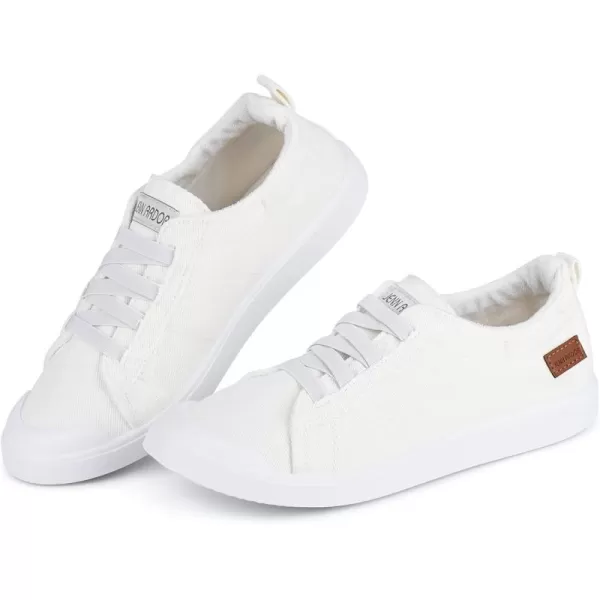 JENN ARDOR Womens Comfortable Elastic Shoes Stylish Canvas Fashion Sneakers Cute Lightweight Slip On Shoes Casual Flats for WalkingBwhite