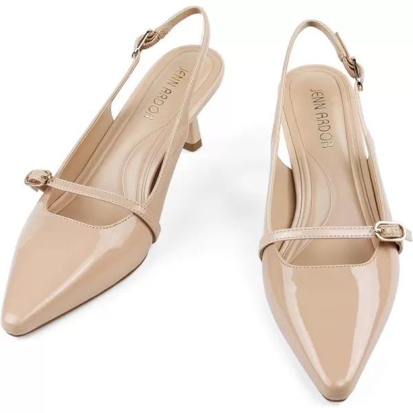 JENN ARDOR Womens Kitten Heel Pumps Slingback Sandals Closed Toe Low Dress Shoes Bridal Elegant for Wedding PartyBeige