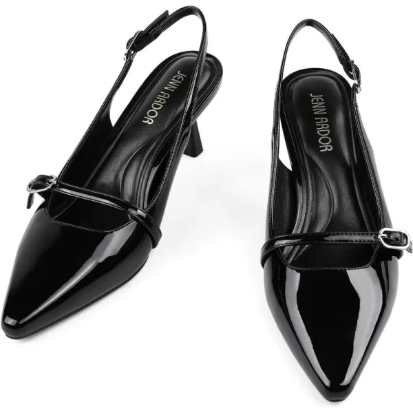 JENN ARDOR Womens Kitten Heel Pumps Slingback Sandals Closed Toe Low Dress Shoes Bridal Elegant for Wedding PartyBlack