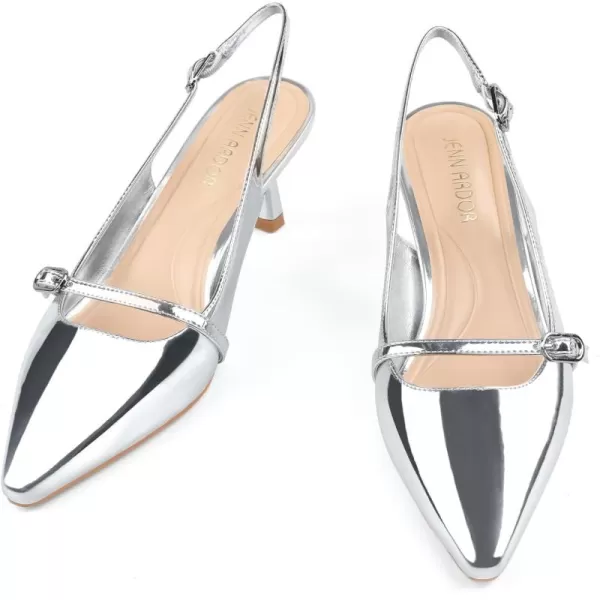 JENN ARDOR Womens Kitten Heel Pumps Slingback Sandals Closed Toe Low Dress Shoes Bridal Elegant for Wedding PartySilver