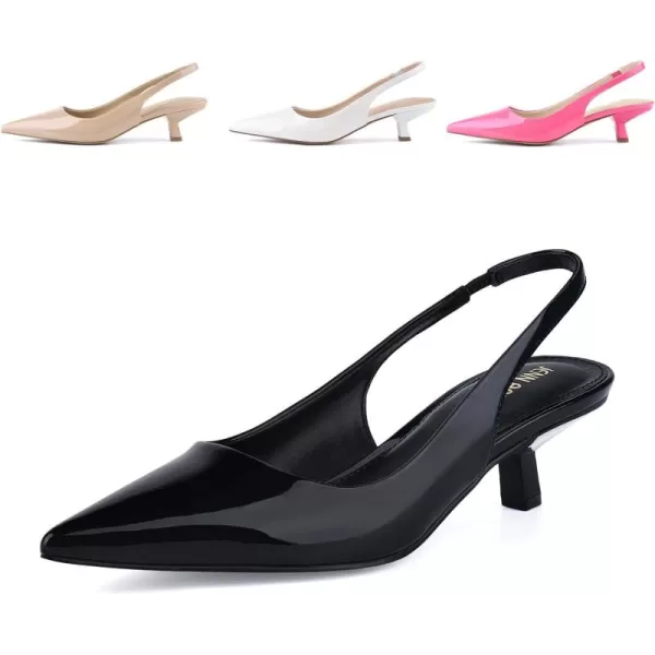 JENN ARDOR Womens Kitten Heels Closed Pointed Toe Elastic Slingback Sexy Low Heels Bridal Wedding Guest Dress Prom Pumps ShoesBlackpu