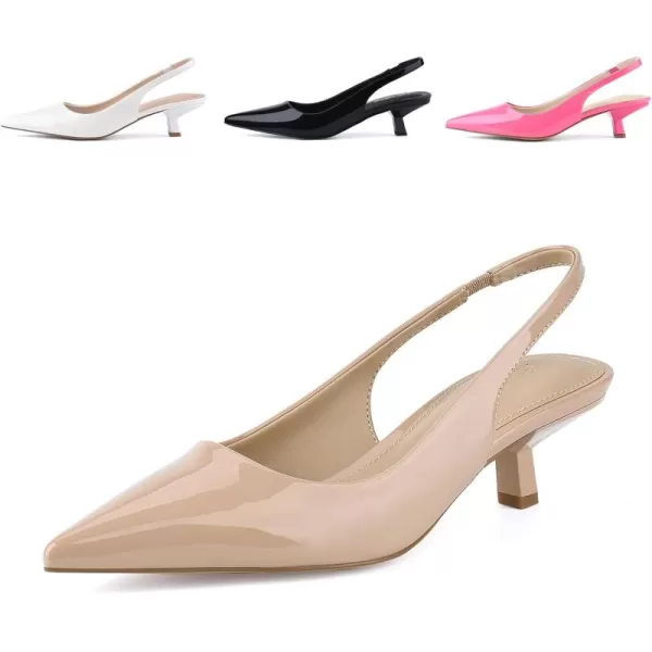 JENN ARDOR Womens Kitten Heels Closed Pointed Toe Elastic Slingback Sexy Low Heels Bridal Wedding Guest Dress Prom Pumps ShoesNudepu
