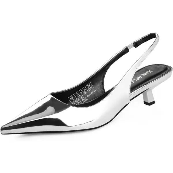 JENN ARDOR Womens Kitten Heels Closed Pointed Toe Elastic Slingback Sexy Low Heels Bridal Wedding Guest Dress Prom Pumps ShoesSilverpu