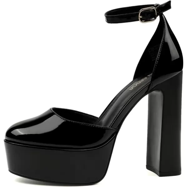 JENN ARDOR Womens Platform Heels Chunky High Heel Pumps Block Heels Ankle Strap Closed Toe for Dress Wedding Party PumpsBlack Mirror