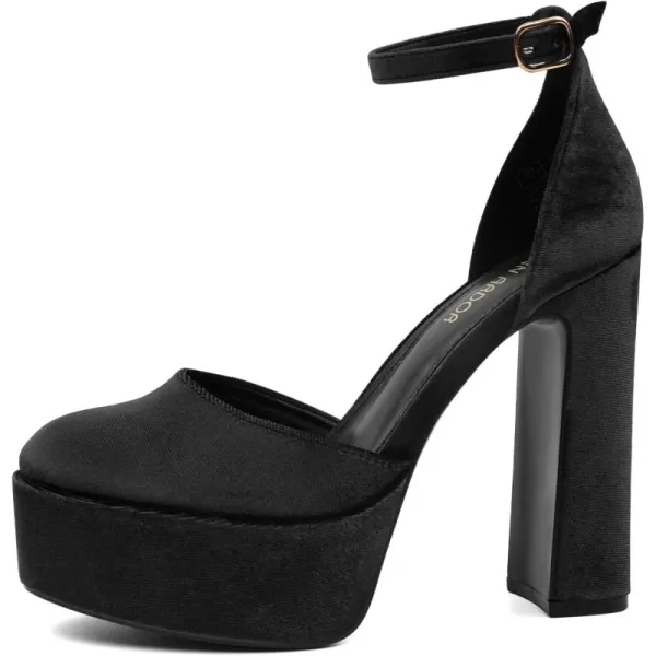 JENN ARDOR Womens Platform Heels Chunky High Heel Pumps Block Heels Ankle Strap Closed Toe for Dress Wedding Party PumpsBlack Velvet