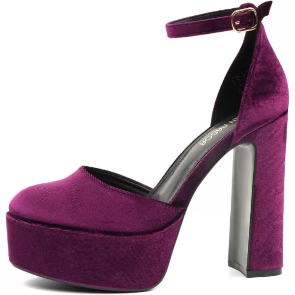 JENN ARDOR Womens Platform Heels Chunky High Heel Pumps Block Heels Ankle Strap Closed Toe for Dress Wedding Party PumpsBurgundy Velvet