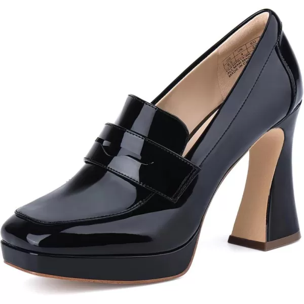 JENN ARDOR Womens Platform Loafer Heels Square Closed Toe Chunky Block High Penny Loafers Pumps Elegant Comfort Casual Slip On Wedding Dress ShoesBlackpu
