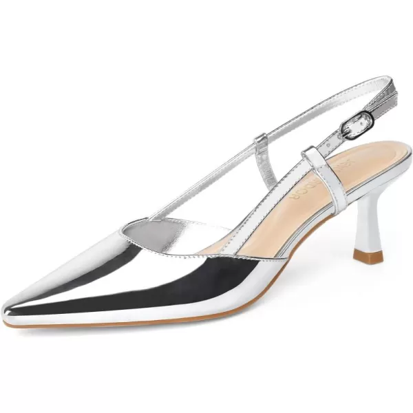 JENN ARDOR Womens Slingback Kitten Heel Closed Pointed Toe Dress Pumps Shoes for Women Comfortable Low Heeled Sandals Wedding Party PumpsSliverPu