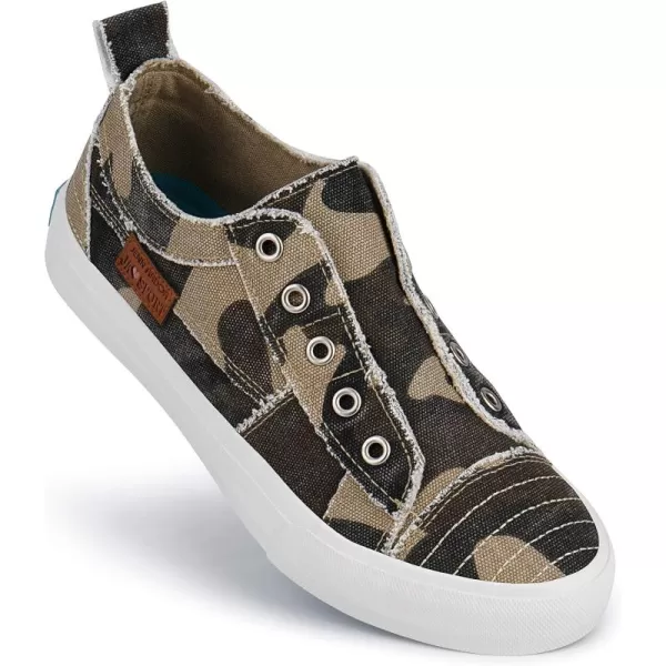 JENN ARDOR Womens Slip On Fashion Sneakers No Laces Comfortable Casual Low Canvas Sneakers Flats Walking ShoesCamouflage Print