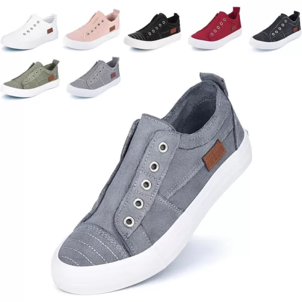 JENN ARDOR Womens Slip On Fashion Sneakers No Laces Comfortable Casual Low Canvas Sneakers Flats Walking ShoesGrey