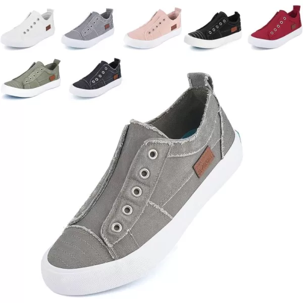 JENN ARDOR Womens Slip On Fashion Sneakers No Laces Comfortable Casual Low Canvas Sneakers Flats Walking ShoesGreysmoked Twill