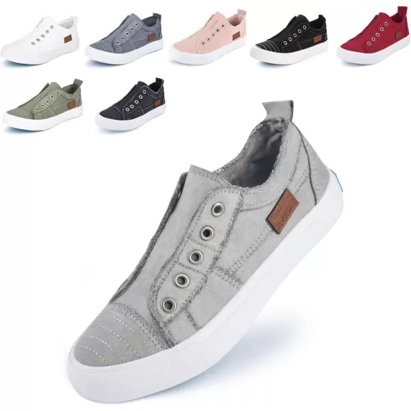 JENN ARDOR Womens Slip On Fashion Sneakers No Laces Comfortable Casual Low Canvas Sneakers Flats Walking ShoesLight Gray
