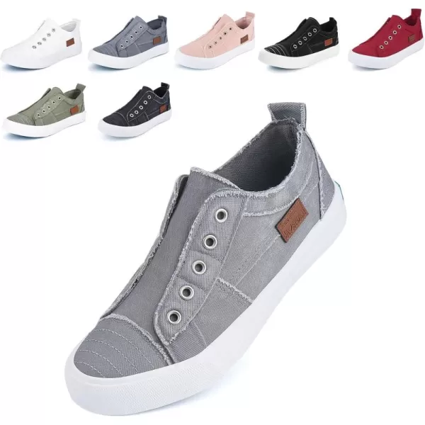 JENN ARDOR Womens Slip On Fashion Sneakers No Laces Comfortable Casual Low Canvas Sneakers Flats Walking ShoesLight Greysmoked Twill