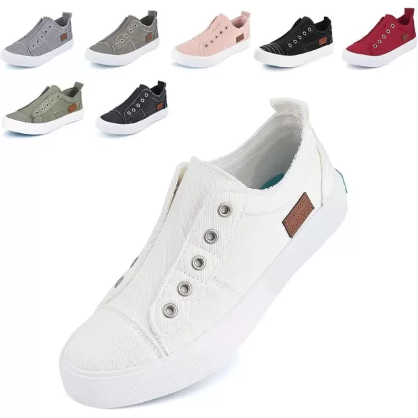 JENN ARDOR Womens Slip On Fashion Sneakers No Laces Comfortable Casual Low Canvas Sneakers Flats Walking ShoesOffwhitesmoked Twill