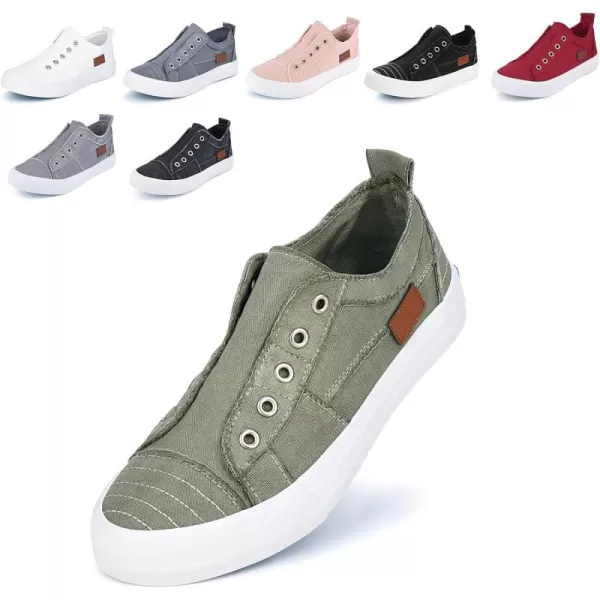 JENN ARDOR Womens Slip On Fashion Sneakers No Laces Comfortable Casual Low Canvas Sneakers Flats Walking ShoesOlive