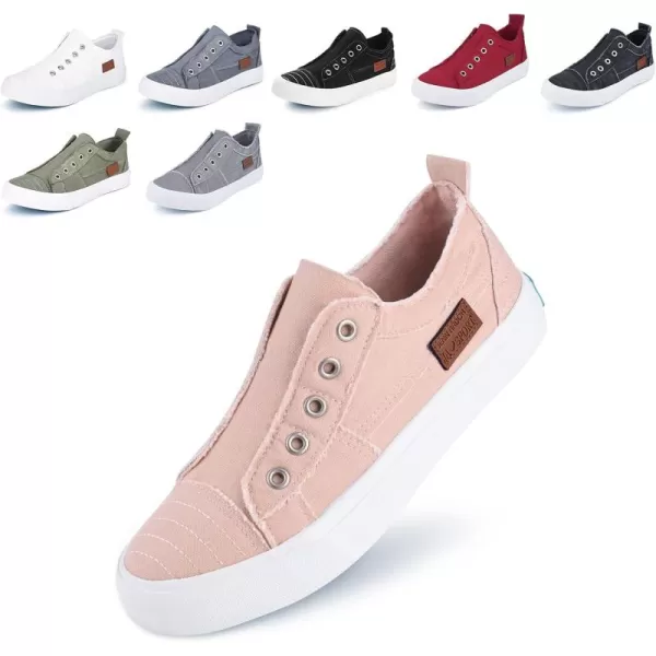 JENN ARDOR Womens Slip On Fashion Sneakers No Laces Comfortable Casual Low Canvas Sneakers Flats Walking ShoesPink