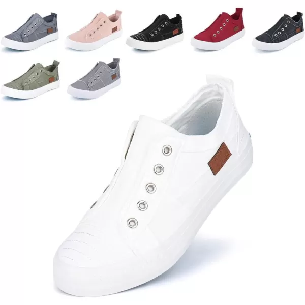 JENN ARDOR Womens Slip On Fashion Sneakers No Laces Comfortable Casual Low Canvas Sneakers Flats Walking ShoesWhite