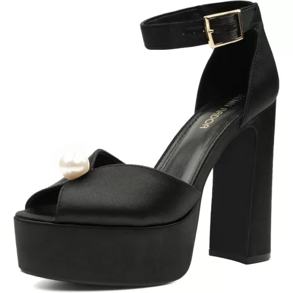 JENN ARDOR Womens Stylish Chunky Platform High Block Heels with Pearl Comfortable Open Toe Ankle Strap Dress Wedding Work Pumps ShoesBlack