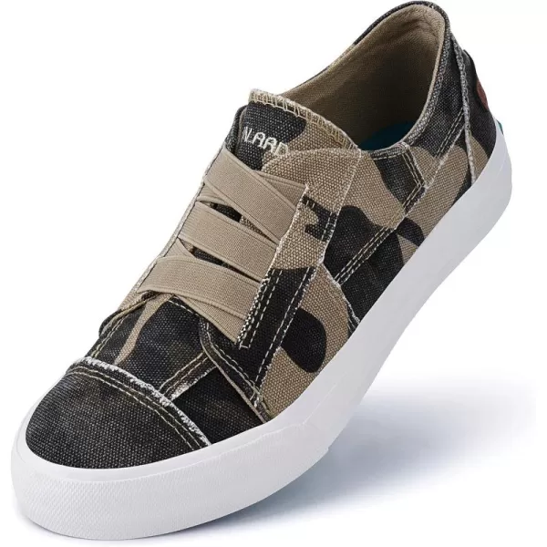 JENN ARDOR Womens Stylish Slip On Sneakers No Laces Elastic Low Top Canvas Sneakers Trendy Flats Comfortable Casual Walking ShoesCamo Canvas