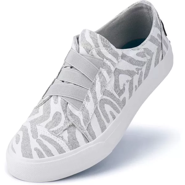 JENN ARDOR Womens Stylish Slip On Sneakers No Laces Elastic Low Top Canvas Sneakers Trendy Flats Comfortable Casual Walking ShoesGreyWhite Zebra Canvas