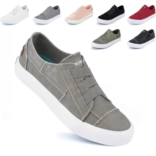 JENN ARDOR Womens Stylish Slip On Sneakers No Laces Elastic Low Top Canvas Sneakers Trendy Flats Comfortable Casual Walking ShoesGreysmoked Twill