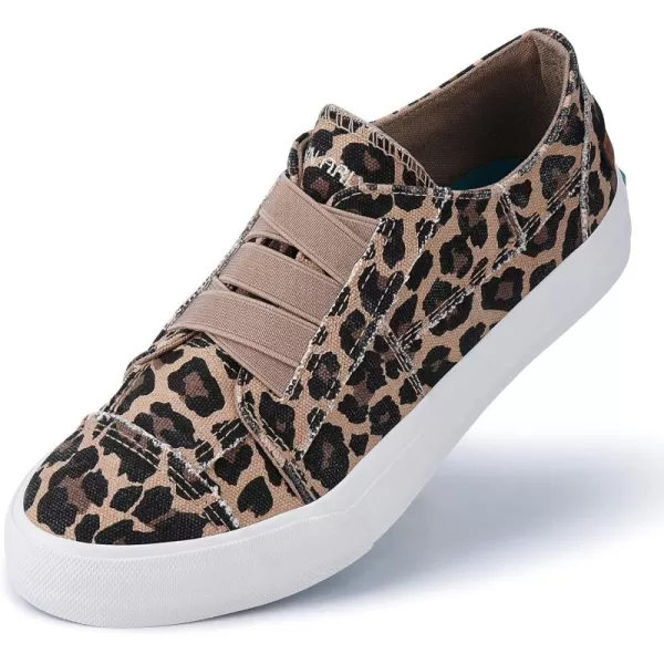 JENN ARDOR Womens Stylish Slip On Sneakers No Laces Elastic Low Top Canvas Sneakers Trendy Flats Comfortable Casual Walking ShoesLeopard Print Canvas
