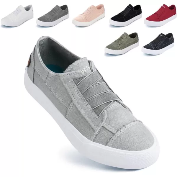JENN ARDOR Womens Stylish Slip On Sneakers No Laces Elastic Low Top Canvas Sneakers Trendy Flats Comfortable Casual Walking ShoesLight Gray Canvas