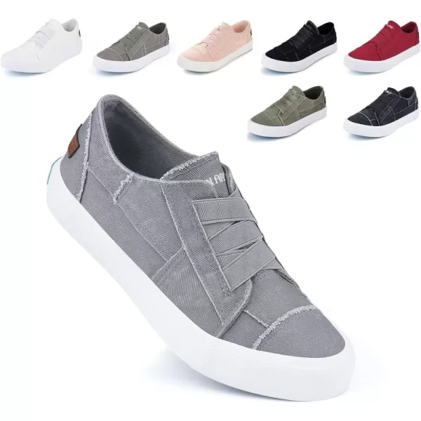 JENN ARDOR Womens Stylish Slip On Sneakers No Laces Elastic Low Top Canvas Sneakers Trendy Flats Comfortable Casual Walking ShoesLight Greysmoked Twill
