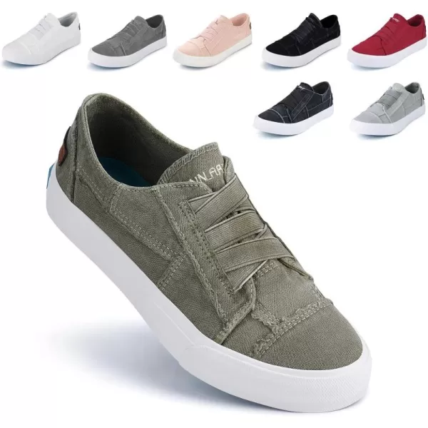JENN ARDOR Womens Stylish Slip On Sneakers No Laces Elastic Low Top Canvas Sneakers Trendy Flats Comfortable Casual Walking ShoesOlive Canvas