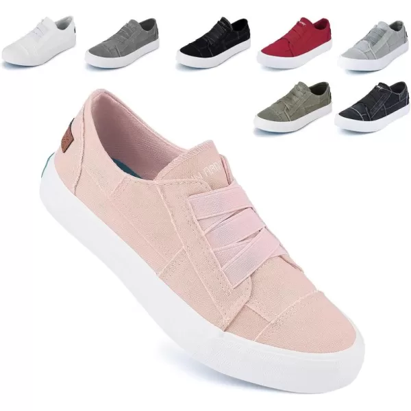 JENN ARDOR Womens Stylish Slip On Sneakers No Laces Elastic Low Top Canvas Sneakers Trendy Flats Comfortable Casual Walking ShoesPink Canvas