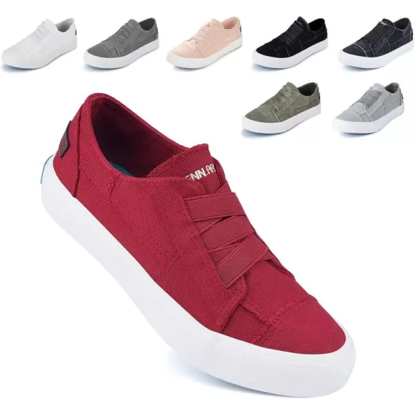 JENN ARDOR Womens Stylish Slip On Sneakers No Laces Elastic Low Top Canvas Sneakers Trendy Flats Comfortable Casual Walking ShoesRedsmoked Twill