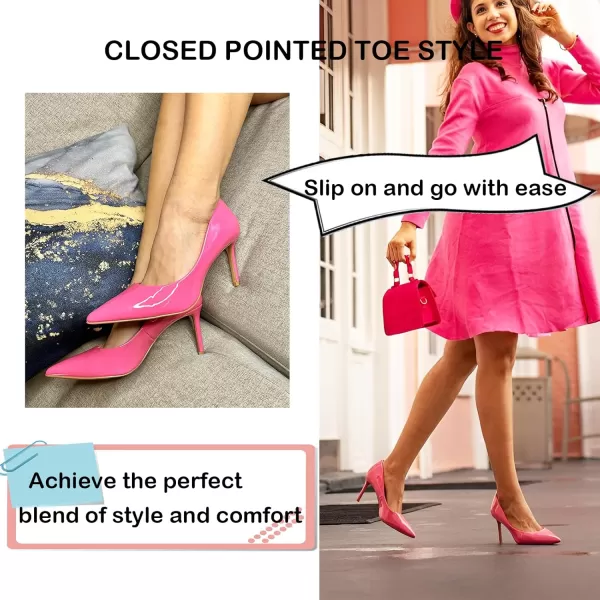 JENN ARDOR Womens Comfortable Stiletto Pumps 3 inch Elegant Gorgeous Closed Pointed Toe Slip On Solid High Heels for Ladies Wedding Dress ShoesLfuchsia Pink