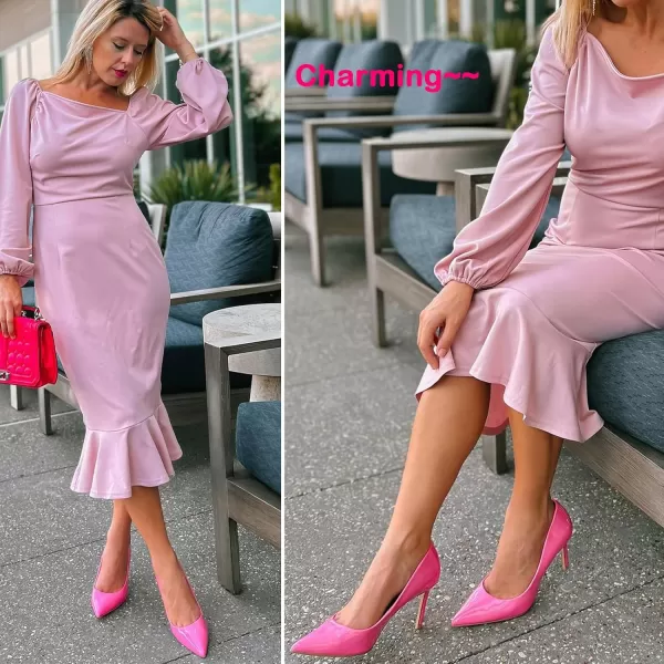 JENN ARDOR Womens Comfortable Stiletto Pumps 3 inch Elegant Gorgeous Closed Pointed Toe Slip On Solid High Heels for Ladies Wedding Dress ShoesLfuchsia Pink