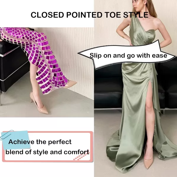 JENN ARDOR Womens Comfortable Stiletto Pumps 3 inch Elegant Gorgeous Closed Pointed Toe Slip On Solid High Heels for Ladies Wedding Dress ShoesNude